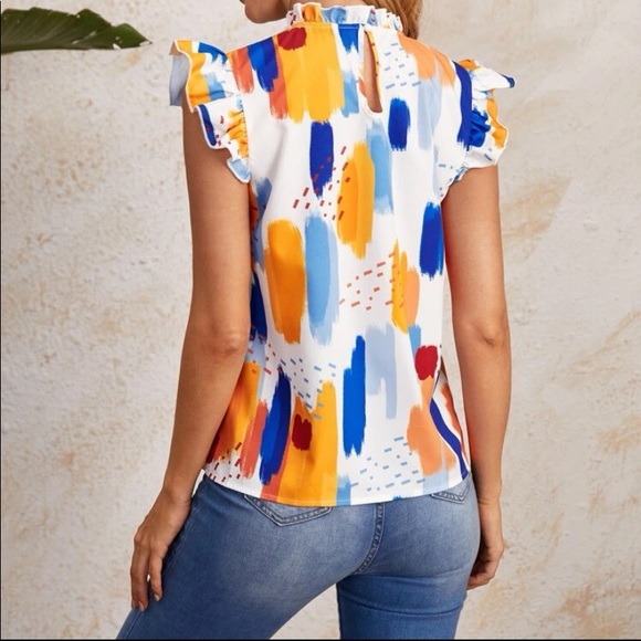 Boho Butterfly Sleeve Mock Neck Watercolor Top - Picture 2 of 5